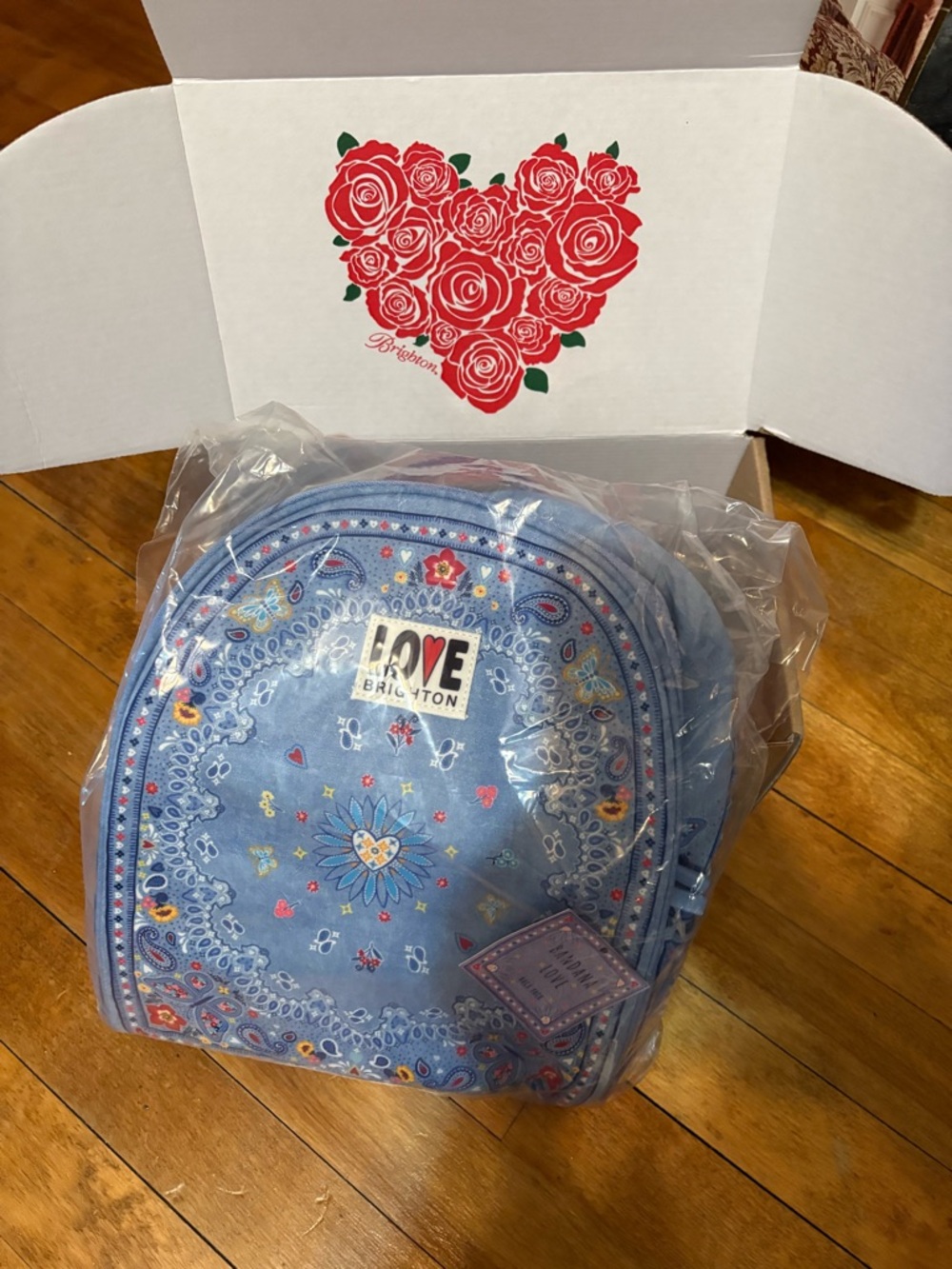 Brighton Blue Bandana-Print Mini Backpack with LOVE Patch